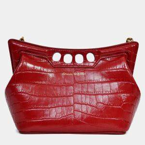 مملوكة مسبقًا Alexander McQueen Red Croc Effect Leather Chain Crossbody