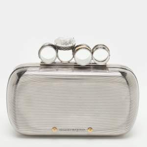 Pre Owned Alexander McQueen Knuckle Silver Tone Metal Clutch