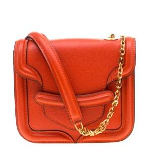 Alexander McQueen Orange Leather Mini Heroine Chain Crossbody Bag