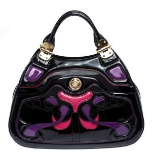 Alexander McQueen Black Patent and Crocodile Embossed Leather Hobo