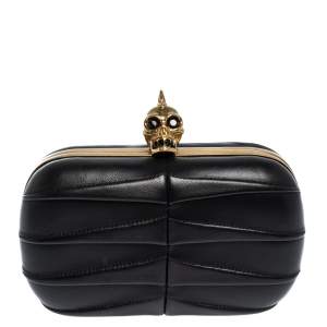 Pre Owned Alexander McQueen Black Leather Shark Teeth Skull Clutch
