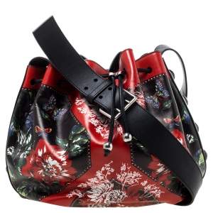 Pre Owned Alexander McQueen Multicolor Floral Print Leather Drawstring Bucket Bag