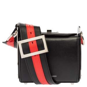 Pre Owned Alexander McQueen Black/Red Leather Box 16 Shoulder Bag