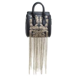 Pre Owned Alexander McQueen Black Leather Mini Fringed Heroine Bag
