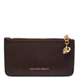 Pre Owned Alexander McQueen Burgundy Leather Zip Card Holder 