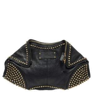 Pre Owned Alexander McQueen Black Leather Studded De Manta Clutch