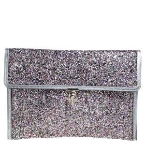 Pre Owned Alexander McQueen Multicolor Glitter and Leather Flap Clutch