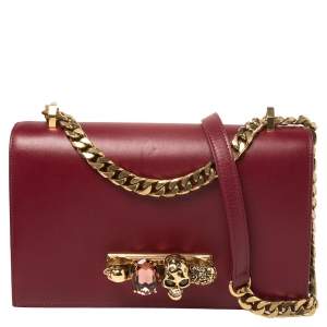Pre Owned Alexander McQueen Bordeaux Leather Knuckle Duster Shoulder Bag