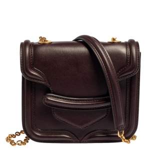 Pre Owned Alexander McQueen Burgundy Leather Mini Heroine Chain Crossbody Bag