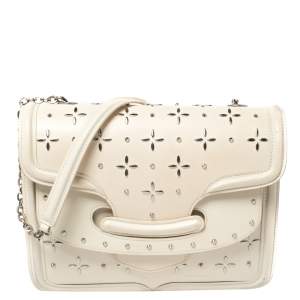 Pre Owned Alexander McQueen Off White Leather Studded Lucite Heroine Shoulder Bag