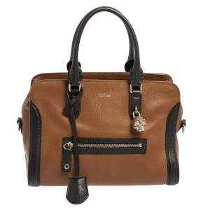 Pre Owned Alexander McQueen Brown/Black Leather Skull Padlock Satchel