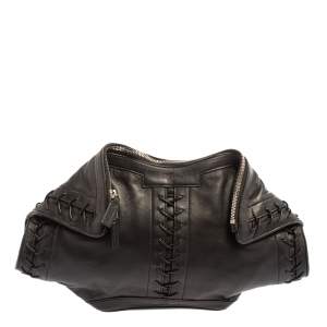 Pre Owned Alexander McQueen Black Leather Medium De Manta Clutch