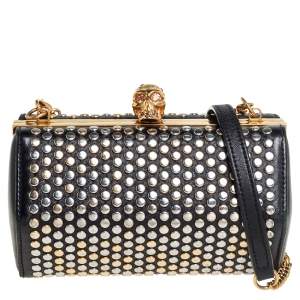 Pre Owned Alexander McQueen Black Leather Hexagon Studded Clutch