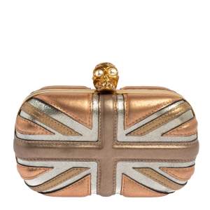 Pre Owned Alexander McQueen Metallic Multicolor Leather Britannia Skull Box Clutch