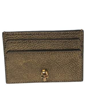 Pre Owned  Alexander Mcqueen Metallic Gold Leather Skull Card Holder