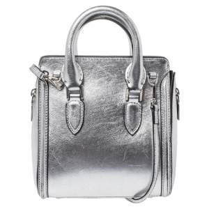 Pre Owned Alexander McQueen Metallic Silver Leather Mini Heroine Bag