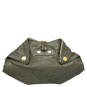 Pre Owned Alexander McQueen Green Leather De Manta Clutch