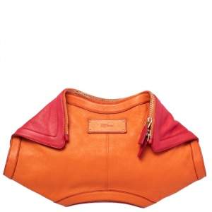 Pre Owned Alexander McQueen Orange/Red Leather Medium De Manta Clutch