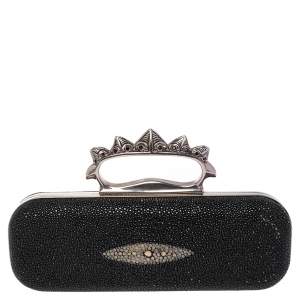 Pre Owned Alexander McQueen Black Stingray Knuckle Box Clutch