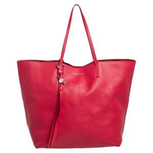 Pre Owned Alexander McQueen Red Leather Skull Charm Shopper Tote 