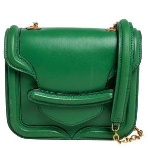 Pre Owned Alexander McQueen Green Leather Mini Heroine Chain Crossbody Bag