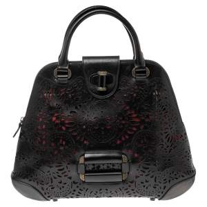 Pre Owned Alexander McQueen Black Laser Cut Leather Satchel