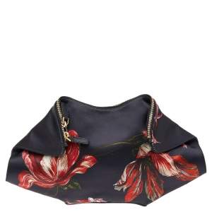 Pre Owned Alexander McQueen Black Printed Satin De Manta Clutch