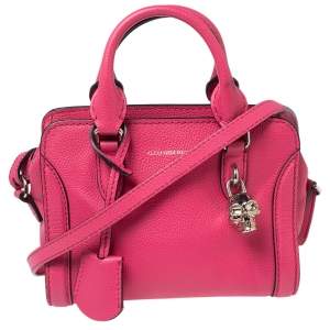 Pre Owned Alexander McQueen Pink Leather Mini Skull Padlock Zip Tote