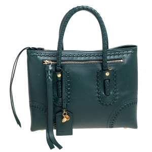 Pre Owned Alexander McQueen Green Leather Folkstitch Tote