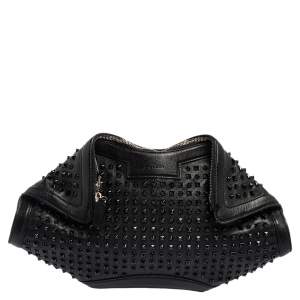 Pre Owned Alexander McQueen Black Leather Medium De Manta Studded Clutch