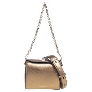 Pre Owned Alexander McQueen Gold Leather Box 19 Shoulder Bag