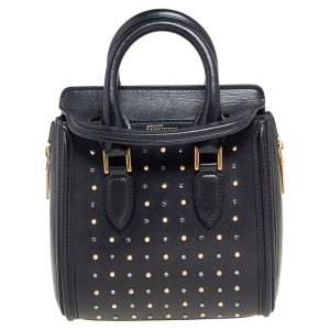 Pre Owned Alexander McQueen Black Leather Mini Crystal/Studded Heroine Bag