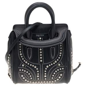 Pre Owned Alexander McQueen Black Leather Mini Studded Heroine Bag
