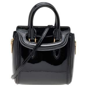 Pre Owned Alexander McQueen Black Patent Leather Mini Heroine Bag