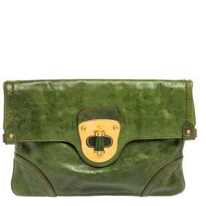 Pre Owned Alexander McQueen Green Leather Flapper Clutch