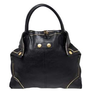 Pre Owned Alexander McQueen Black/Gold Leather Demata Tote