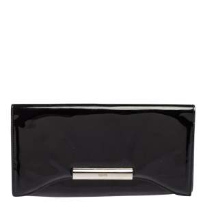 Pre Owned Alexander McQueen Black Patent Leather Flap Clutch 