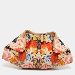 Pre Owned Alexander McQueen Multicolor Floral Print Fabric and Leather Small De Manta Clutch