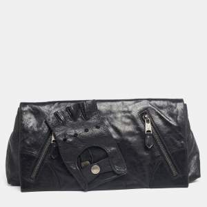Pre Owned Alexander McQueen Black Leather Faithful Glove Clutch