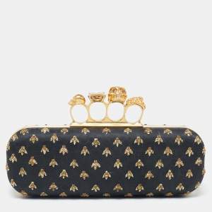 Pre Owned Alexander McQueen Black Fabric Bees Knuckle Box Clutch