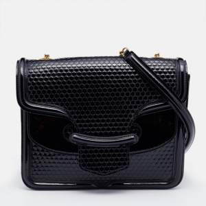 Pre Owned Alexander McQueen Black Patent Leather Honeycomb Heroine Shoulder Bag