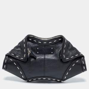 Pre Owned Alexander McQueen Black Leather Studded De Manta Clutch 