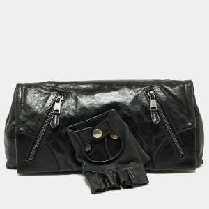 Pre Owned Alexander McQueen Black Leather Faithful Glove Clutch