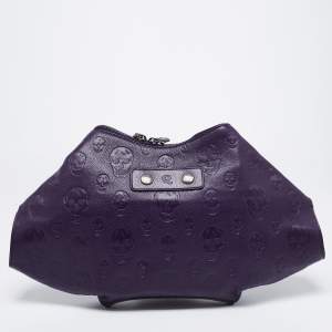 Pre Owned Alexander McQueen Purple Leather Skull De Manta Clutch