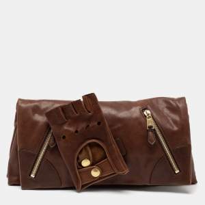 Pre Owned Alexander McQueen Brown Leather Faithful Glove Clutch