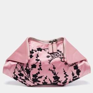 Pre Owned Alexander McQueen Pink Embroidered Satin And Leather Small De Manta Clutch