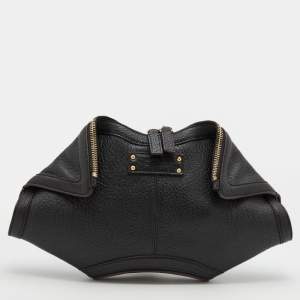 Pre Owned Alexander McQueen Black Leather De Manta Clutch