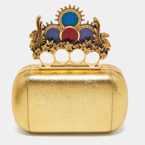 Pre Owned Alexander McQueen Gold Leather Stained Glass Knuckle Duster Clutch