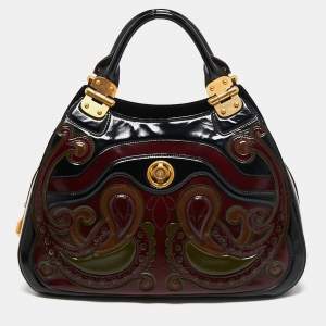Pre Owned Alexander McQueen Multicolor Paisley Patent Leather Hinge Turn Lock Satchel