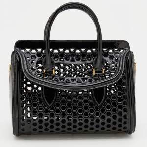 Alexander McQueen Black Honeycomb Cut Out Patent Leather Small Heroine Satchel